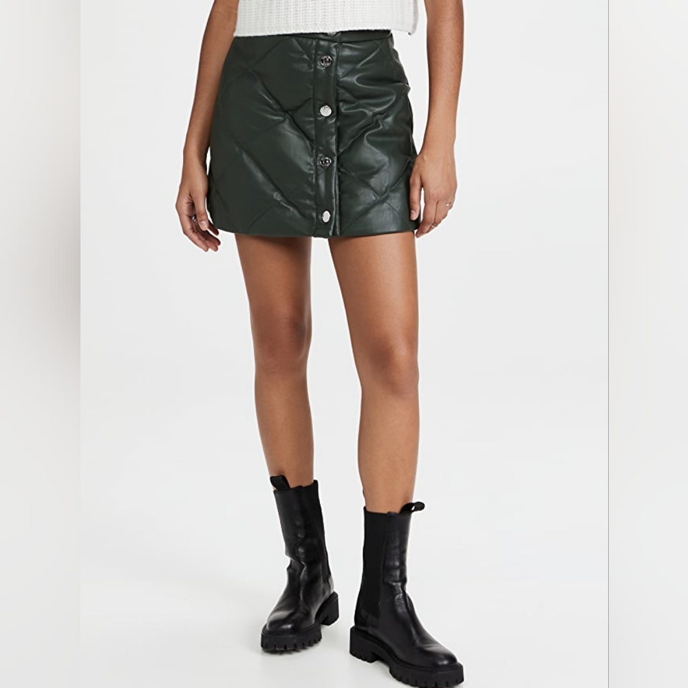 Stradivarius Black Quilted Puffer Faux Leather Button-Front Skirt‎ UK12